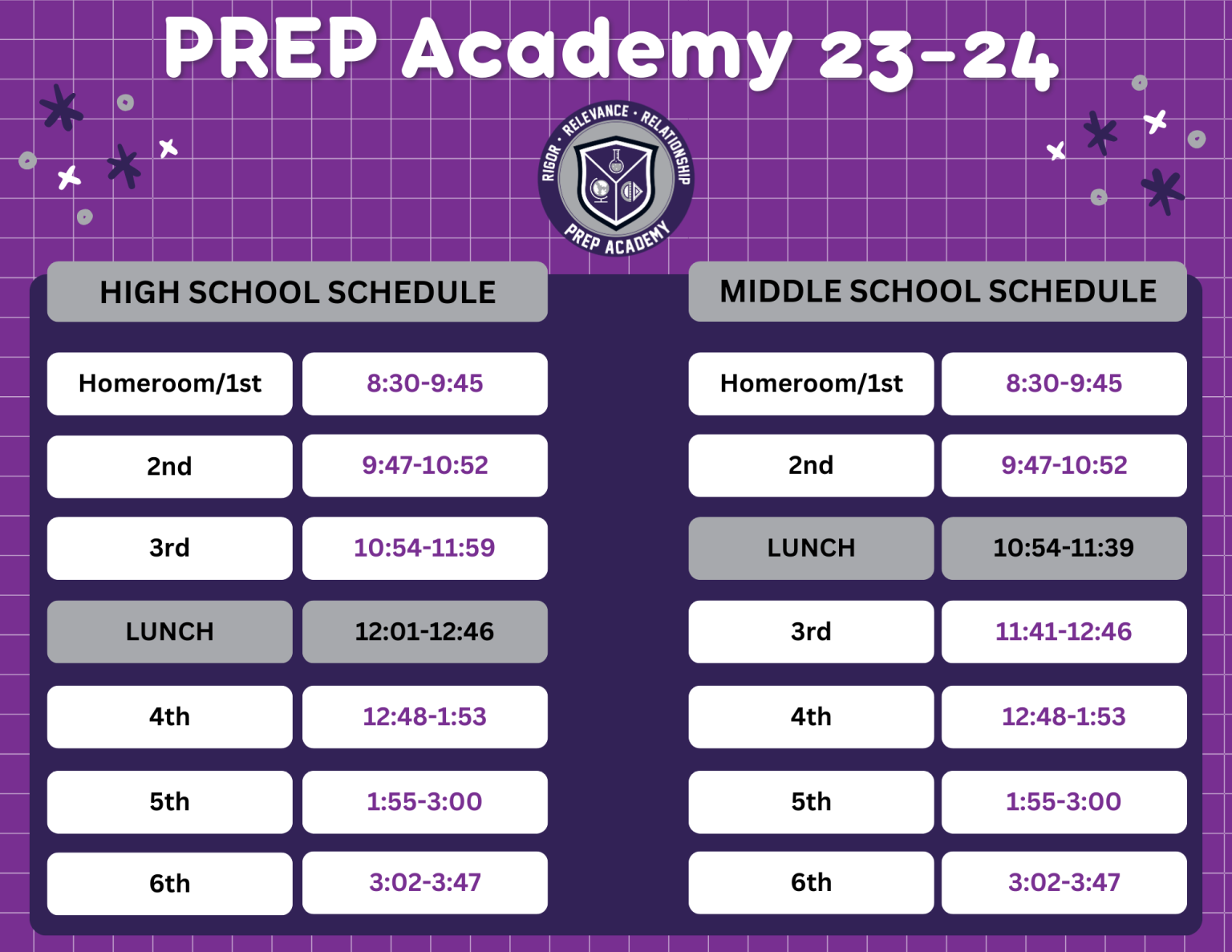 PREP Academy » 20232024 Class Schedule